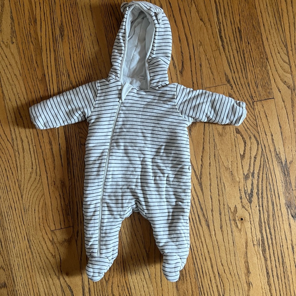 MORI Striped Hooded Baby 0-3 Stroller Suit (Pramsuit on MORI website)